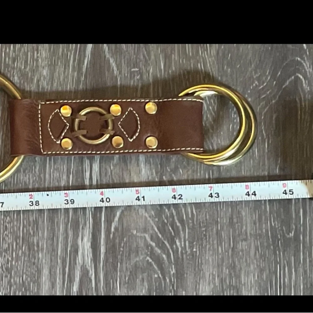 Coco Bianco Brown Leather Gold-Accent Ring Belt